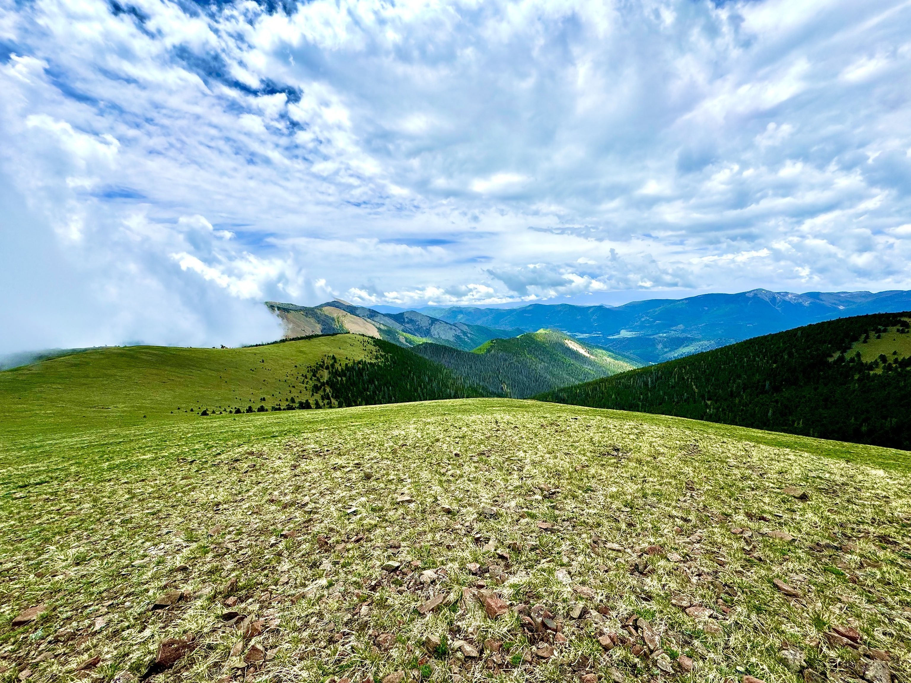 Green mountain ridges and a wide open alpine view