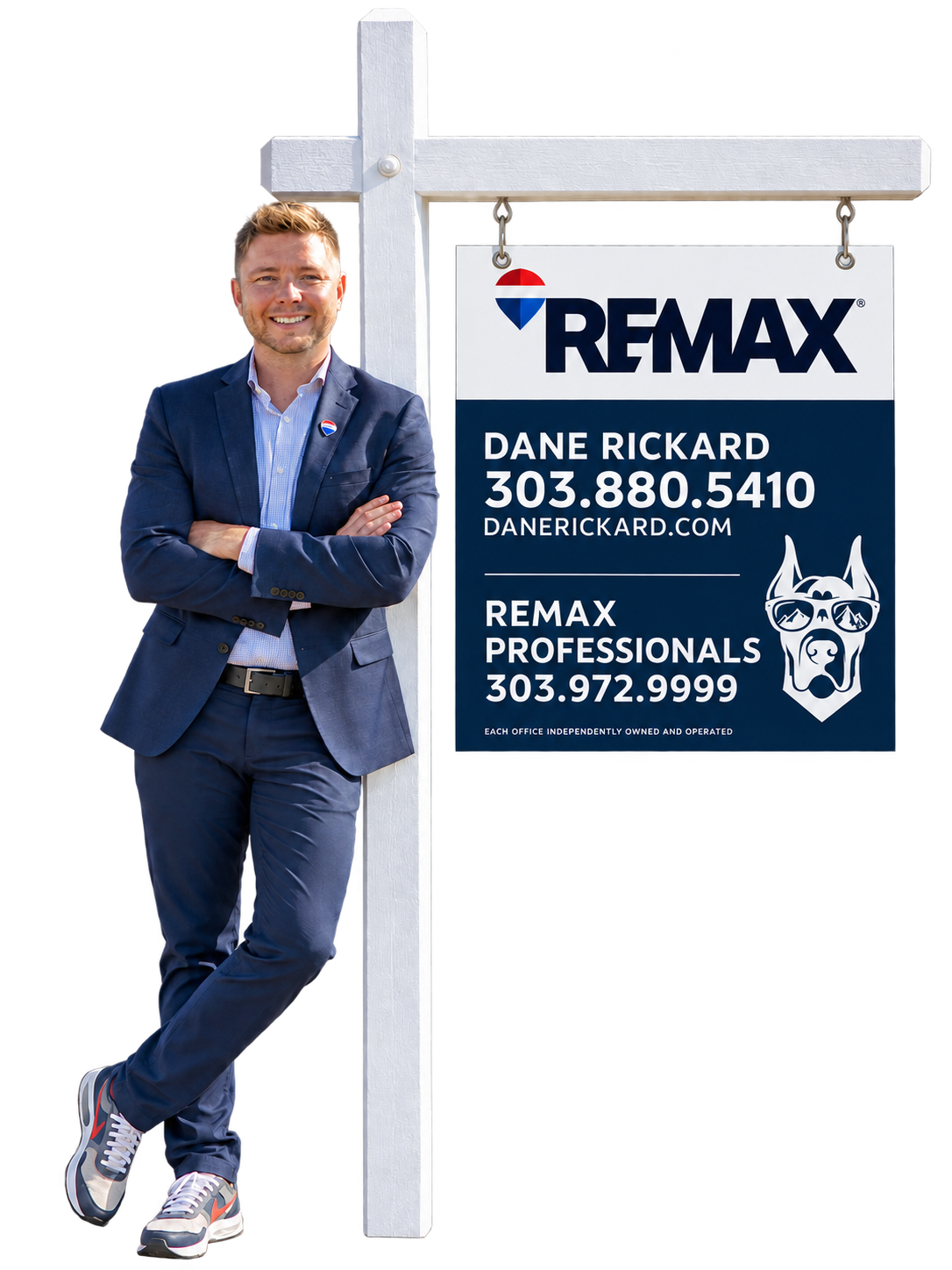 Dane Rickard beside his REMAX real estate sign