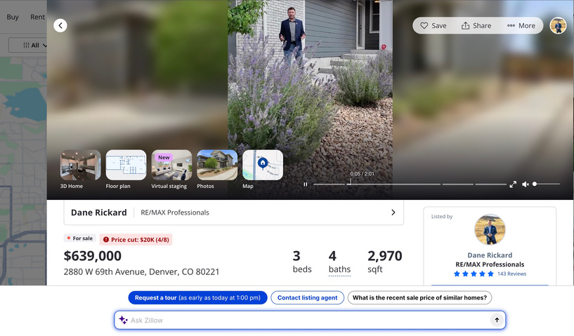Example of immersive Zillow Showcase media and floor plan